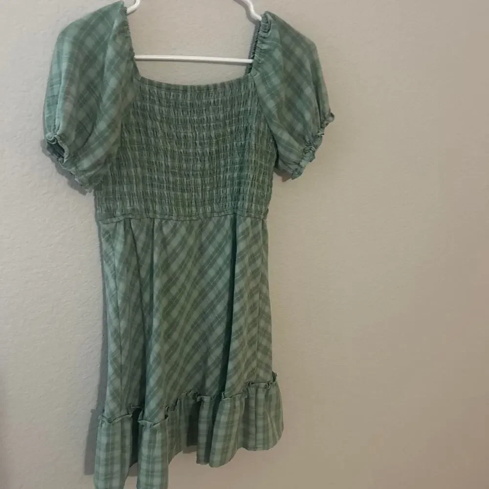 Green and white plaid dress
